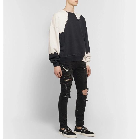 AMIRI Skinny-Fit Appliquéd Paint-Splatter Distressed Stretch-Denim Jean Black 28 - Picture 3 of 15